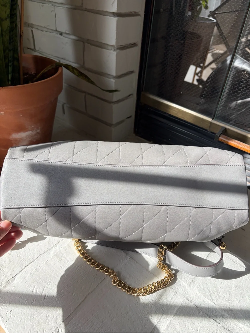 Coach Quilted Ruched Shoulder Bag in Gray with Gold Hardware - Coach